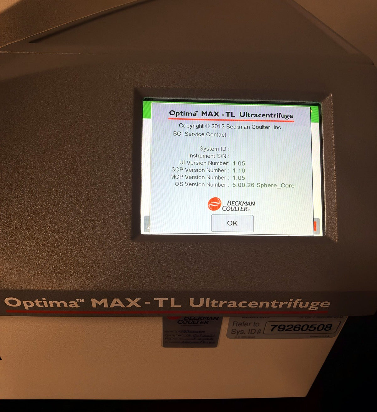 Optima MAX-TL touchscreen - system information and software versions