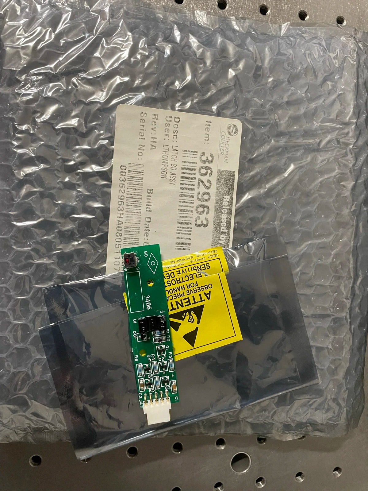 Beckman Avanti J Board Assy., Door Latch; PN. 362963  (NEW)