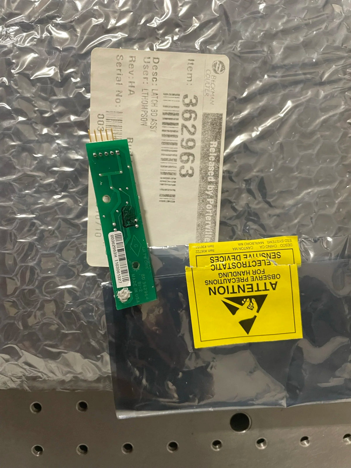 Beckman Avanti J Board Assy., Door Latch; PN. 362963  (NEW)