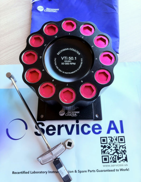 Beckman Coulter VTi 50.1 vertical tube rotor with rotor plugs fitted and torque wrench
